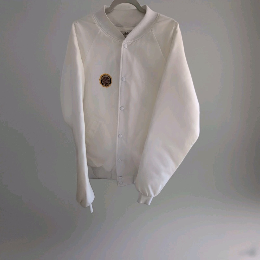VTG Clarkfield Outdoors  Snap-button Varsity or‎ Bomber Men's jacket XLT White